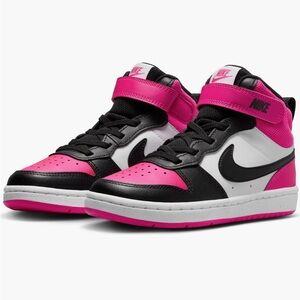 Nike Kids' Court Borough Mid 2 Basketball Shoe Black/White/Pink 11Toddler